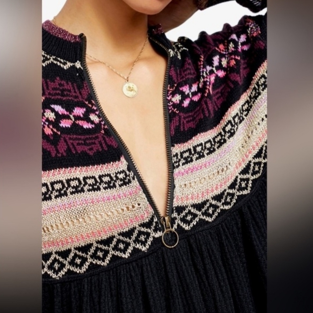 Free People Cabin Fever Swit Sweater Long Sleeve Half Zip Metallic Black Sm NWT - Picture 8 of 16